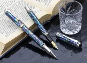 Maestro® 925 Sterling Silver Fountain (Fine Nib) and Ballpoint Pen Set - Tahitian Black Mother of Pearl Cap