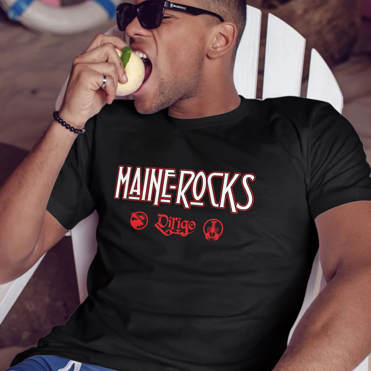 Maine Rocks Zeppelin Style Black T-Shirt, 100% Cotton, S-XXL, Unisex Vacationland Unique Tshirts
