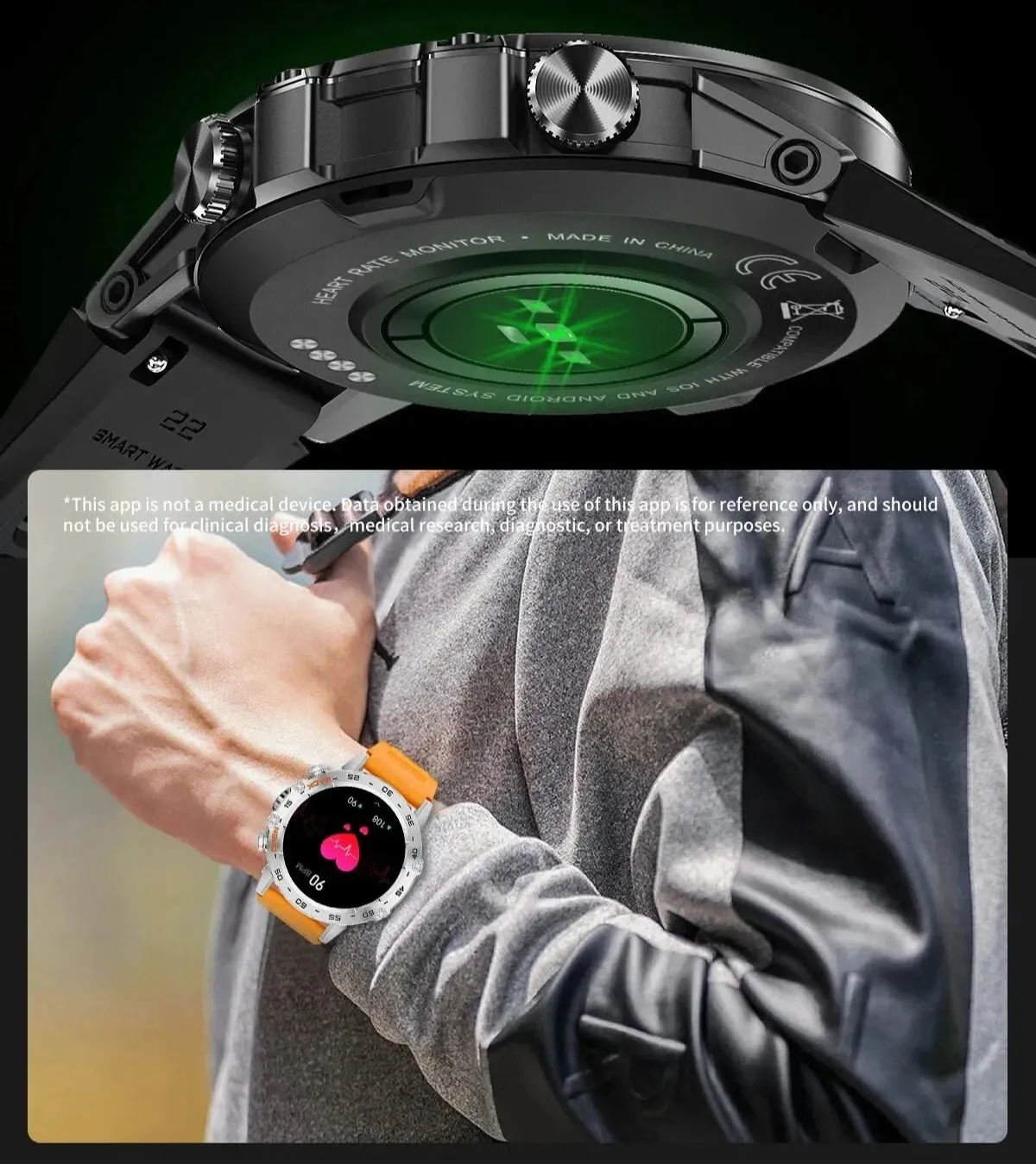 Military-Grade Durability Shockproof & Impact-Resistant Bluetooth Health Monitoring Smartwatch (Android IOS)