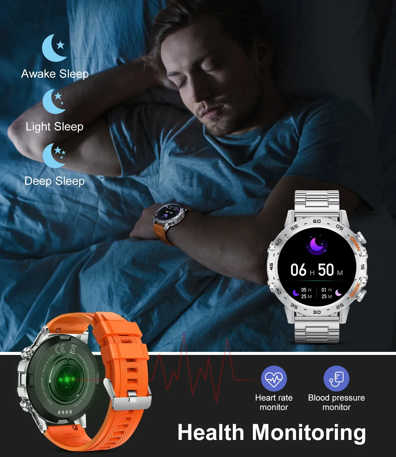 Military-Grade Durability Shockproof & Impact-Resistant Bluetooth Health Monitoring Smartwatch (Android IOS)