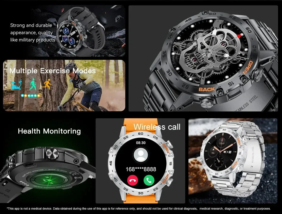 Military-Grade Durability Shockproof & Impact-Resistant Bluetooth Health Monitoring Smartwatch (Android IOS)