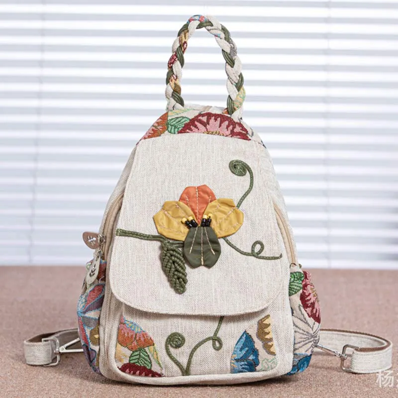 Multifunctional Large Capacity National Floral Printing Backpack