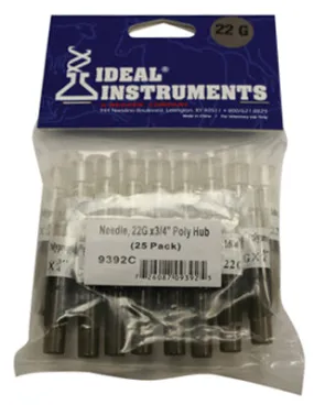 Neogen 9392 Poly Hub Disposable Needle, 22 gaugex3/4", 25-Pack
