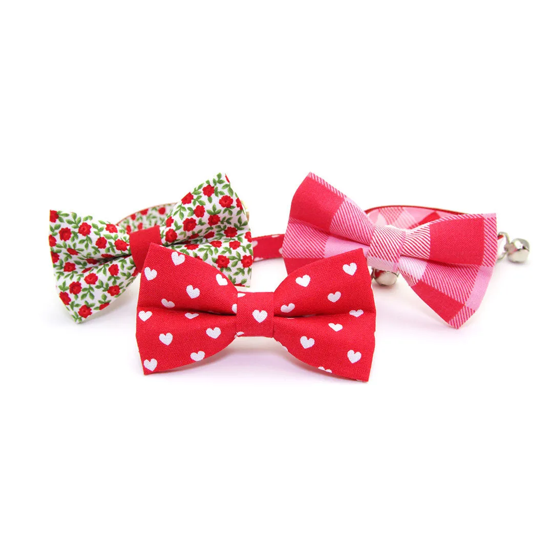 Pet Bow Tie - "Antique Rose" - Red Mini Roses Bowtie for Cats   Small Dogs / Valentine's Day / One Size