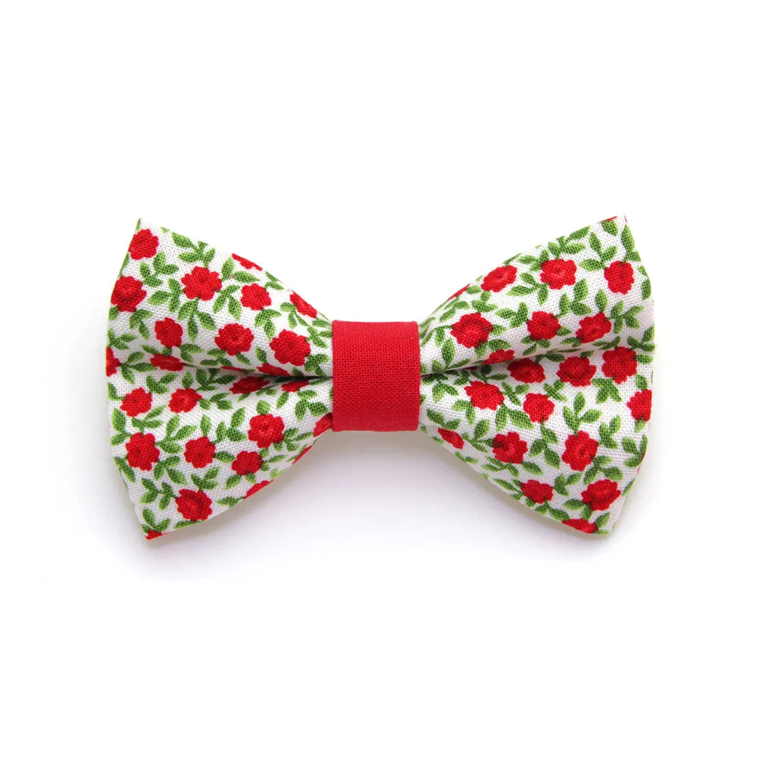 Pet Bow Tie - "Antique Rose" - Red Mini Roses Bowtie for Cats   Small Dogs / Valentine's Day / One Size