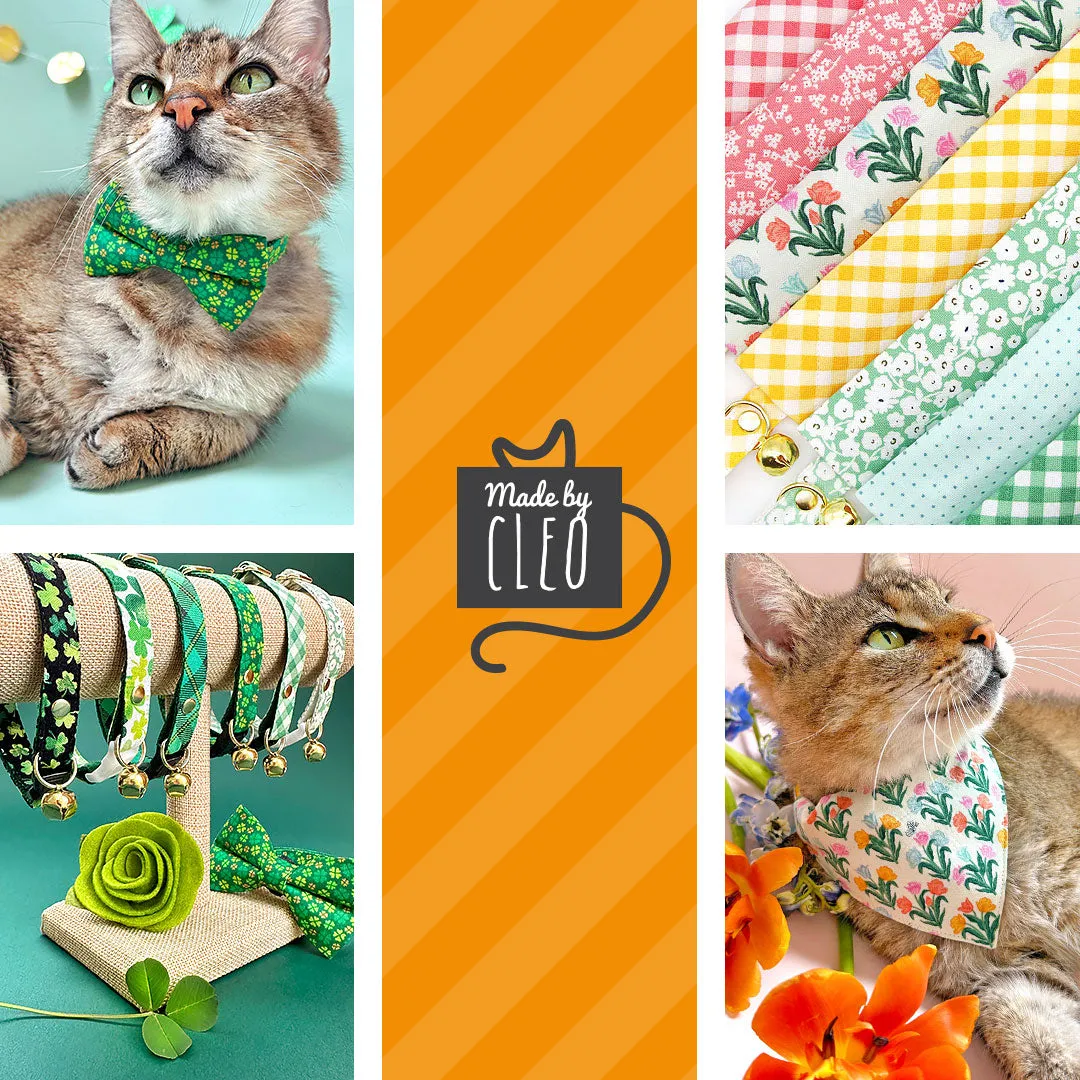 Pet Bow Tie - "Bunnies & Carrots Blue" - Light Aqua Bunny Bow Tie / Easter, Spring / For Cats   Small Dogs (One Size)