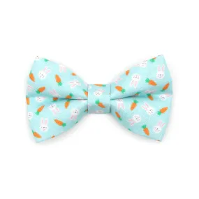 Pet Bow Tie - "Bunnies & Carrots Blue" - Light Aqua Bunny Bow Tie / Easter, Spring / For Cats   Small Dogs (One Size)