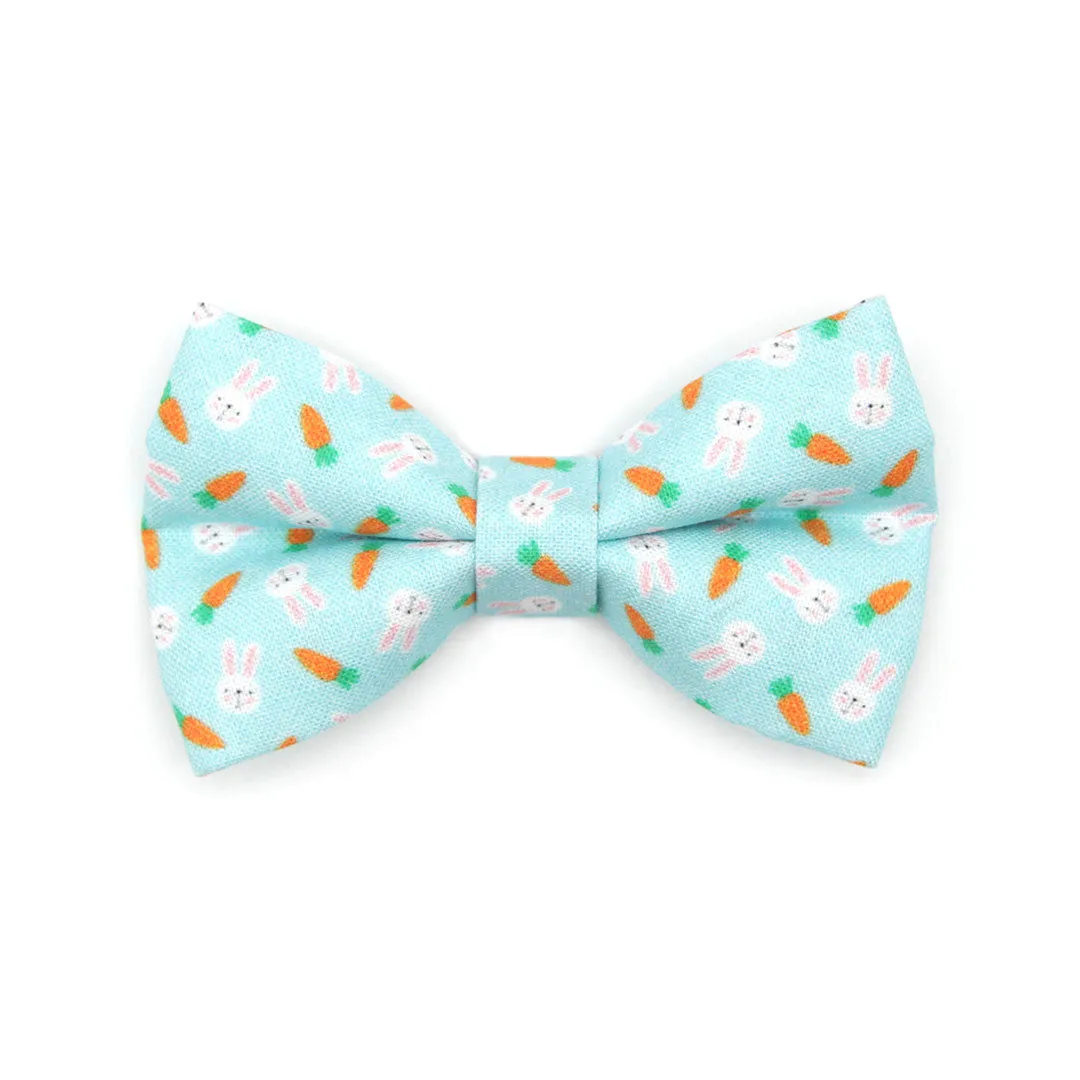 Pet Bow Tie - "Bunnies & Carrots Blue" - Light Aqua Bunny Bow Tie / Easter, Spring / For Cats   Small Dogs (One Size)