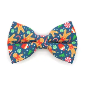 Pet Bow Tie - "Christmas Treats - Blue" - Holiday Gingerbread Cat Bow Tie / For Cats   Small Dogs (One Size)