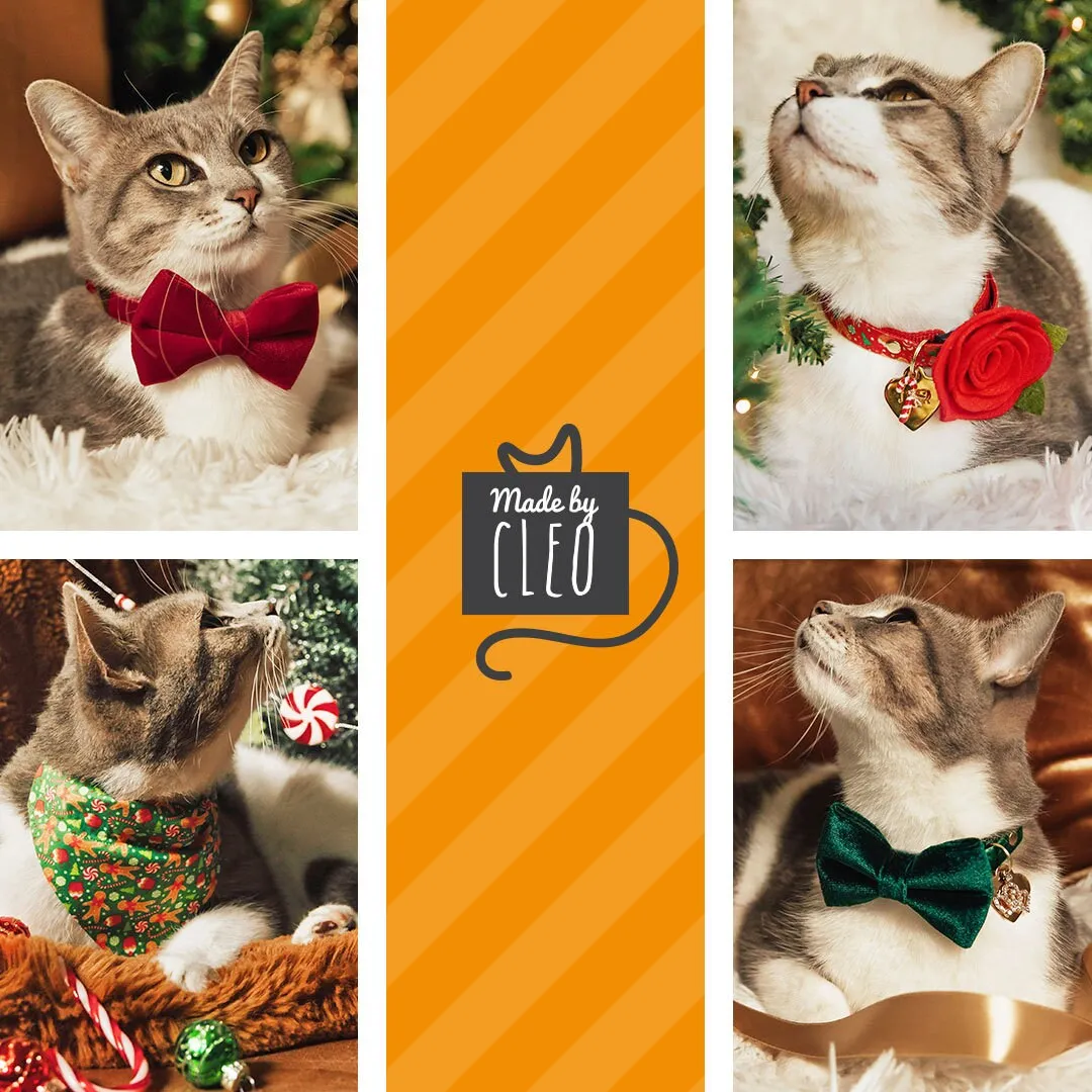 Pet Bow Tie - "Christmas Treats - Blue" - Holiday Gingerbread Cat Bow Tie / For Cats   Small Dogs (One Size)