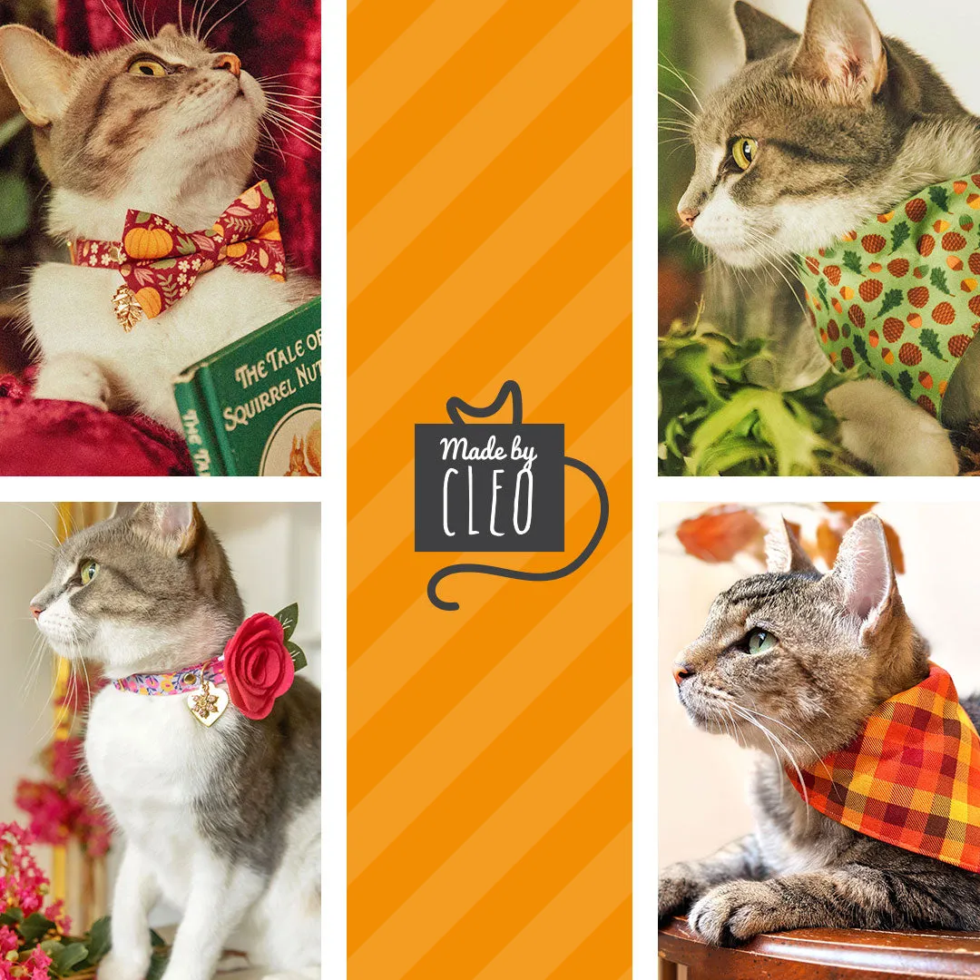 Pet Bow Tie - "Pumpkin Patch - Teal" - Fall Harvest Bowtie / Autumn   Thanksgiving / For Cats   Small Dogs / Removable (One Size)