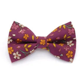 Pet Bow Tie - "Spiced Plum" - Wine Purple Floral Bowtie / For Cats   Small Dogs / Removable (One Size)