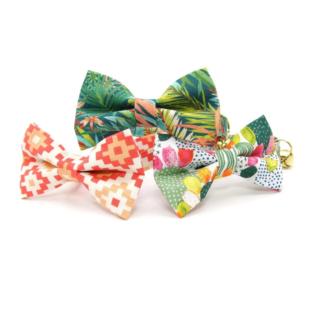 Pet Bow Tie - "Tropicalia" - Palm Leaf Tropical Bow Tie for Cat / Botanical, Summer, Hawaiian / For Cats   Small Dogs (One Size)