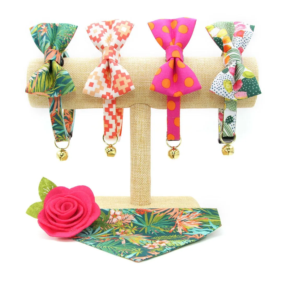 Pet Bow Tie - "Tropicalia" - Palm Leaf Tropical Bow Tie for Cat / Botanical, Summer, Hawaiian / For Cats   Small Dogs (One Size)