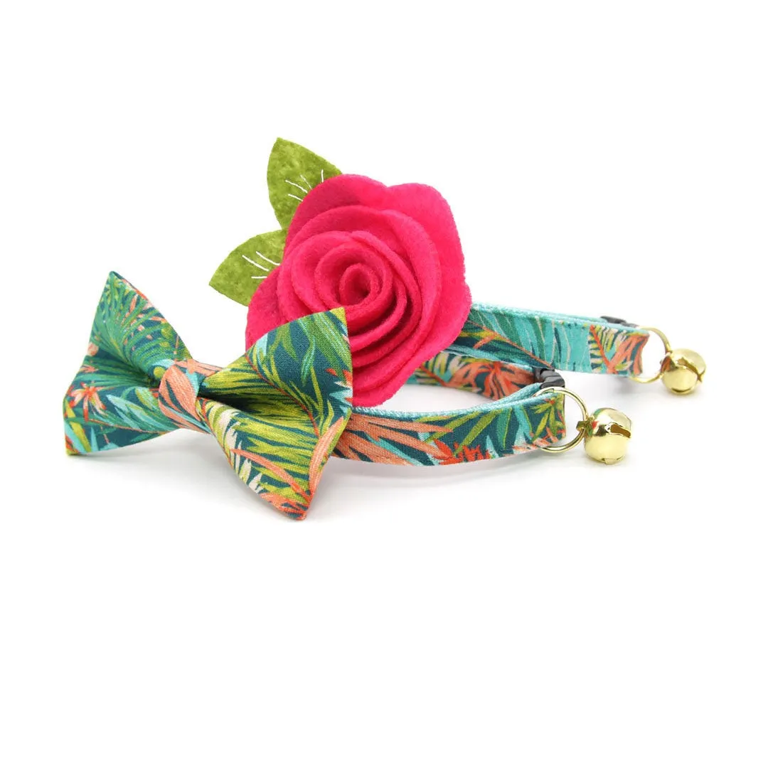 Pet Bow Tie - "Tropicalia" - Palm Leaf Tropical Bow Tie for Cat / Botanical, Summer, Hawaiian / For Cats   Small Dogs (One Size)