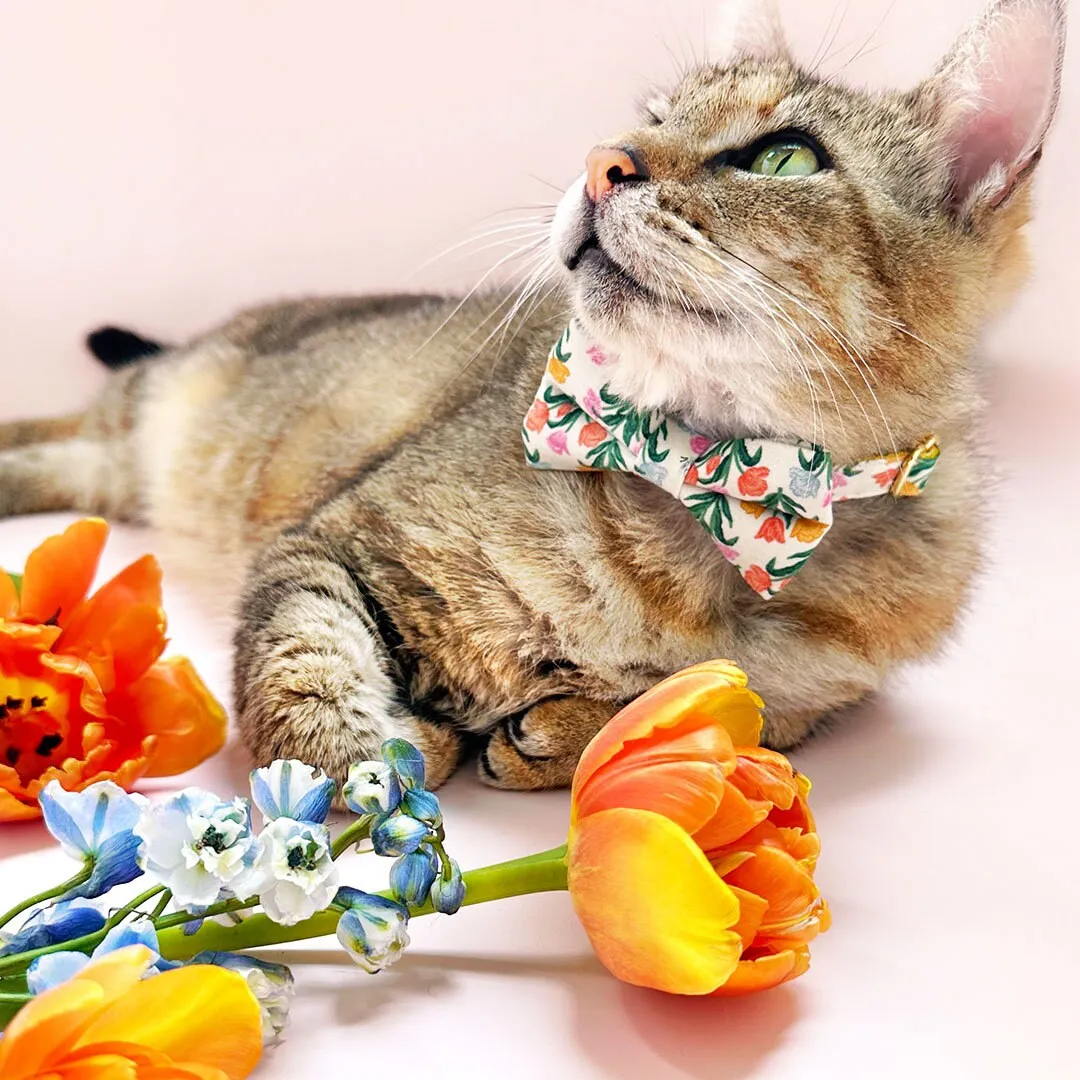 Pet Bow Tie - "Tulip Fields - Cream" - Rifle Paper Co® Floral Bow Tie / Spring, Easter, Mother's Day / For Cats   Small Dogs (One Size)