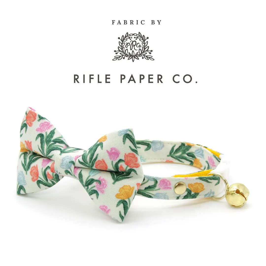 Pet Bow Tie - "Tulip Fields - Cream" - Rifle Paper Co® Floral Bow Tie / Spring, Easter, Mother's Day / For Cats   Small Dogs (One Size)