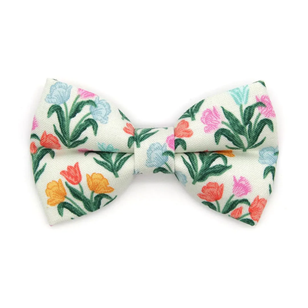 Pet Bow Tie - "Tulip Fields - Cream" - Rifle Paper Co® Floral Bow Tie / Spring, Easter, Mother's Day / For Cats   Small Dogs (One Size)