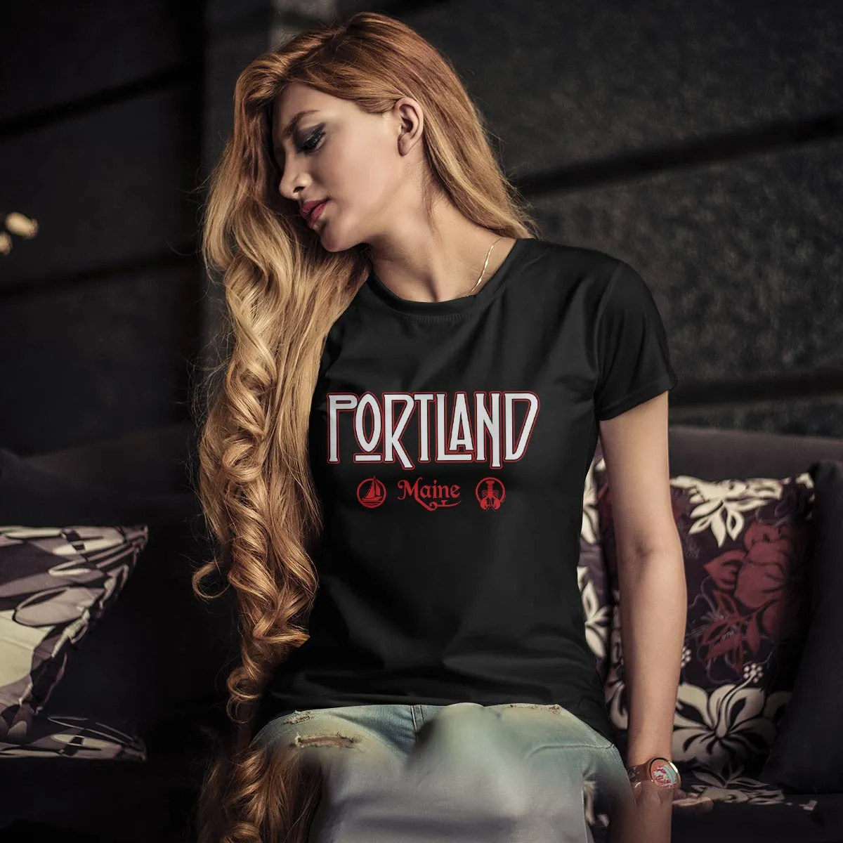 Portland Maine Zeppelin Style Black T-Shirt, 100% Cotton, S-XXL, Unisex Vacationland Unique Tshirts