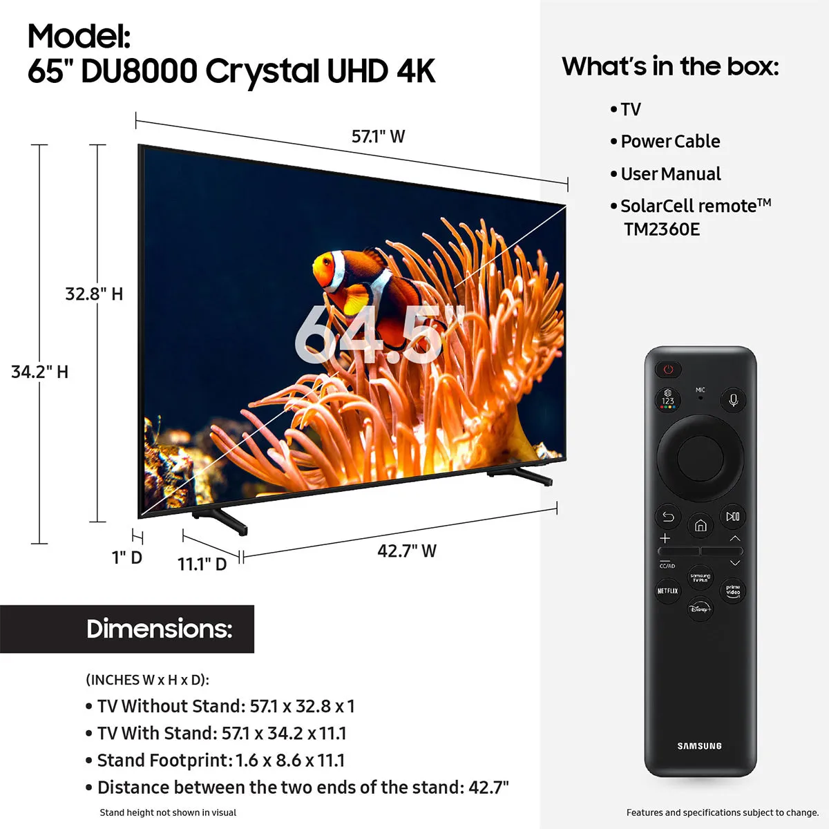 Samsung DU8000 65" Crystal UHD Smart TV (2024)