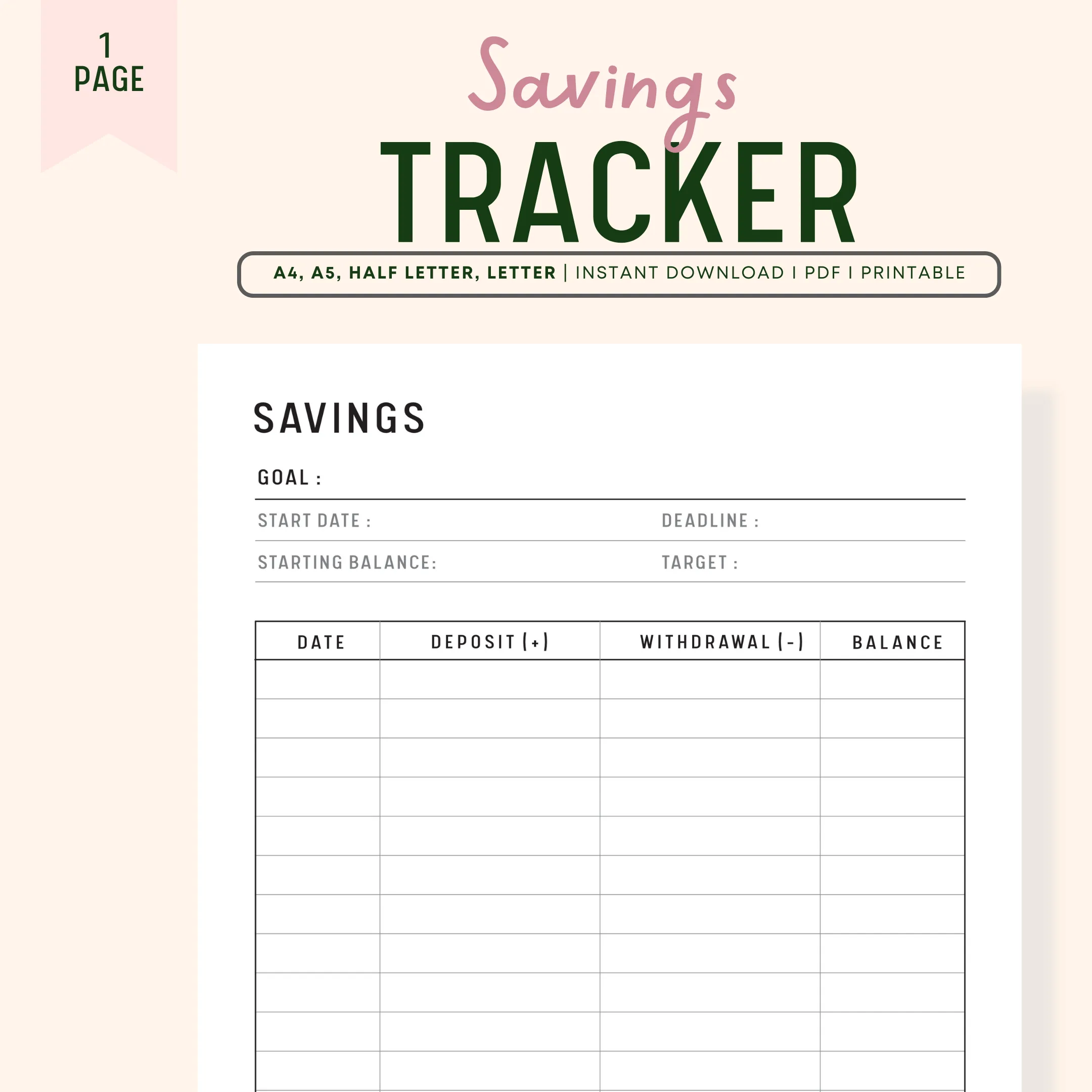 Savings Tracker Template Printable - M068