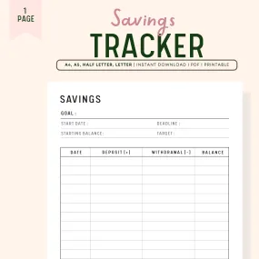 Savings Tracker Template Printable - M068