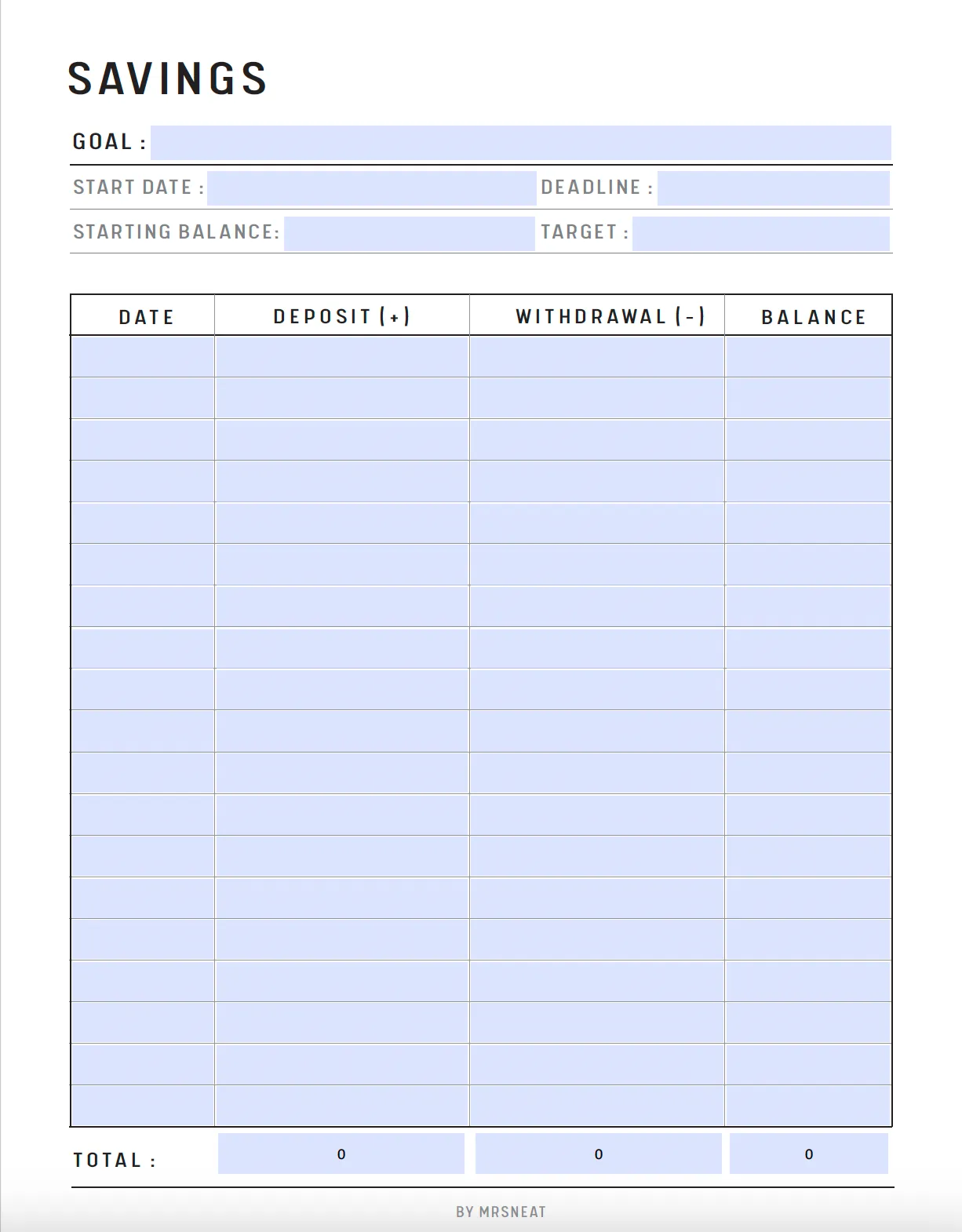 Savings Tracker Template Printable - M068