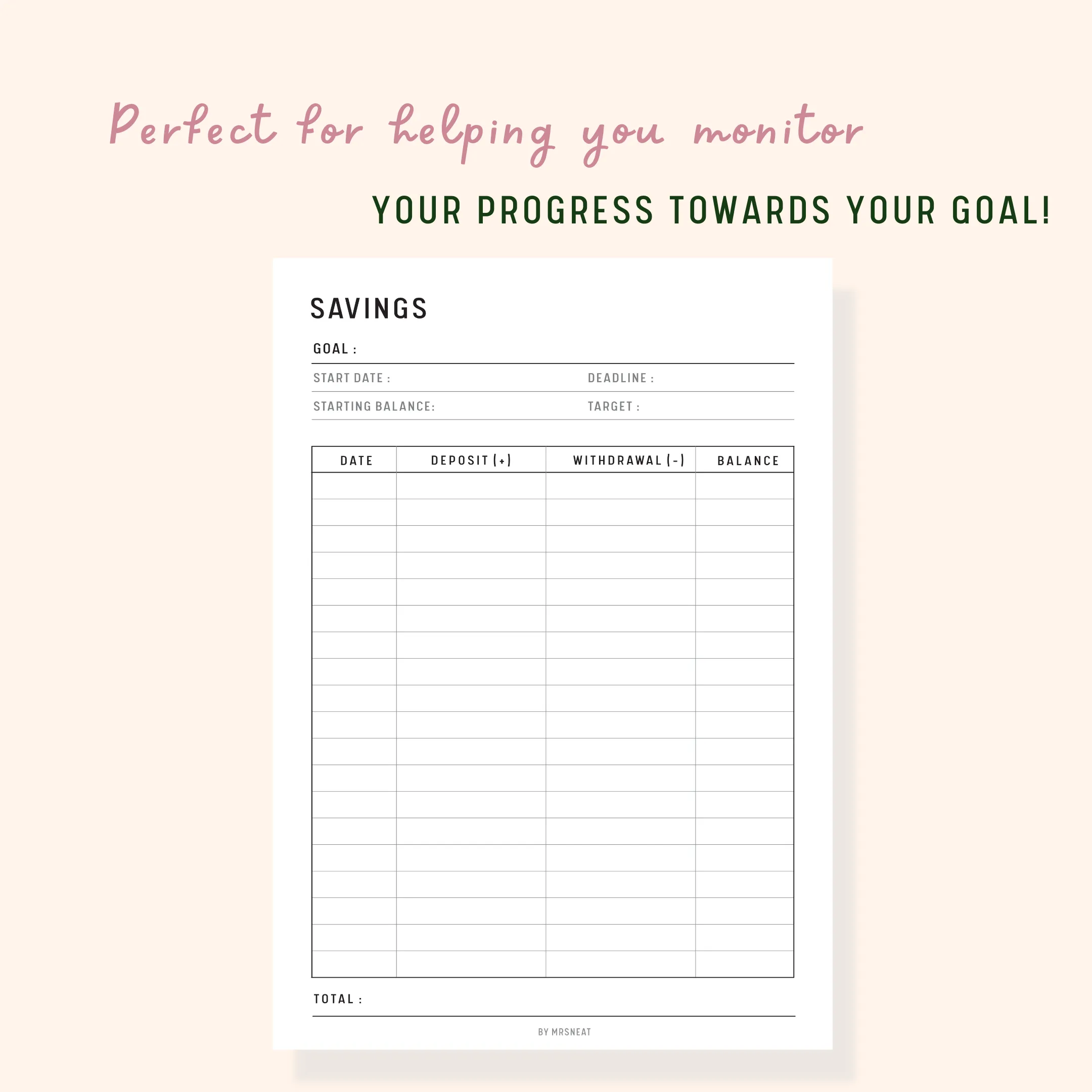 Savings Tracker Template Printable - M068