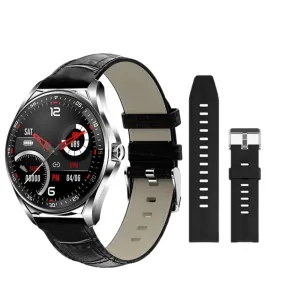 SMARTOBY High End Business Black Leather & Black Silicone strap