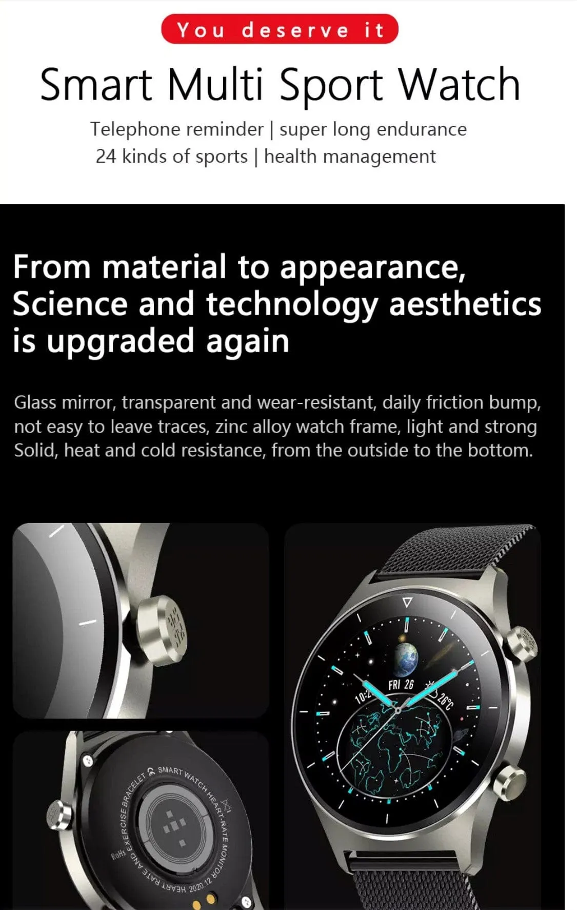 SMARTOBY Pro  Men Smartwatch Black Steel & Black  Silicon