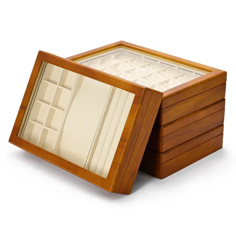 Solid Wood Jewelry Storage Case With Transparent Lid X039