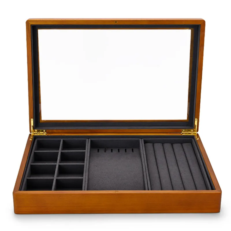 Solid Wood Jewelry Storage Case With Transparent Lid X039