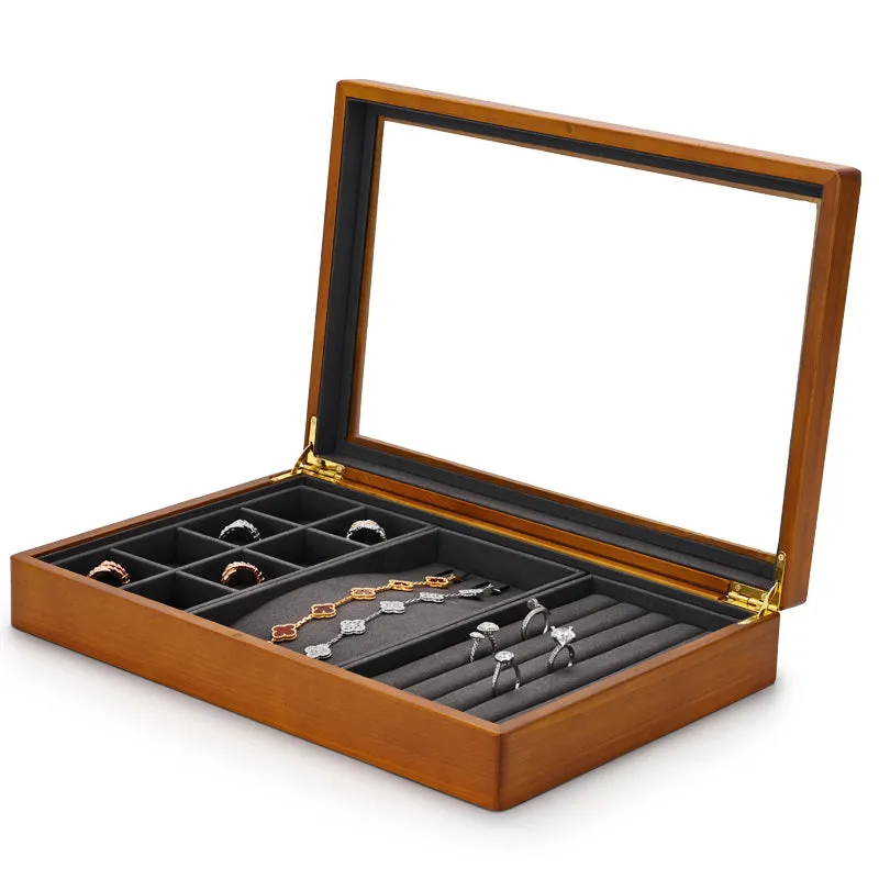Solid Wood Jewelry Storage Case With Transparent Lid X039