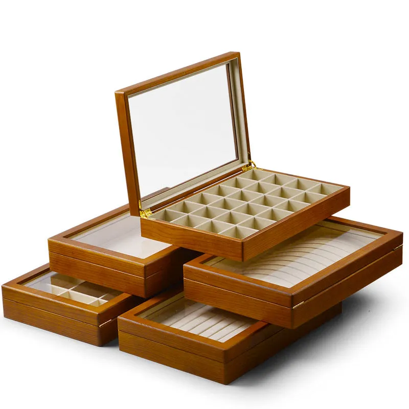 Solid Wood Large Capacity Jewelry Case With Transparent Lid X024