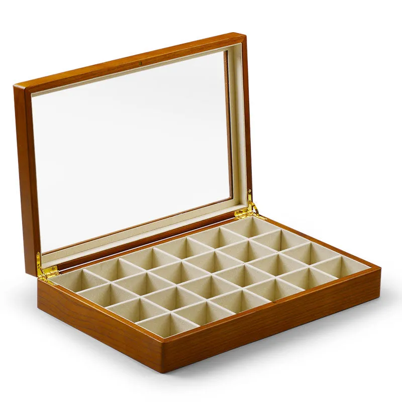 Solid Wood Large Capacity Jewelry Case With Transparent Lid X024