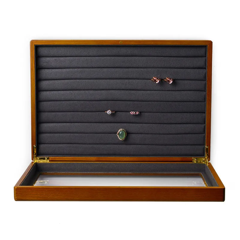 Solid Wood Large Capacity Jewelry Case With Transparent Lid X024