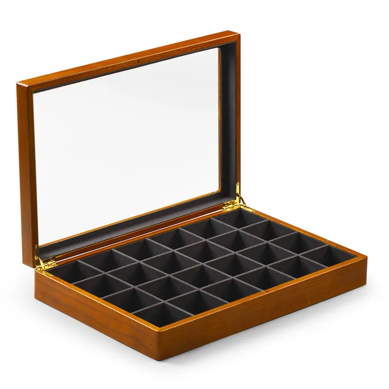 Solid Wood Large Capacity Jewelry Case With Transparent Lid X024