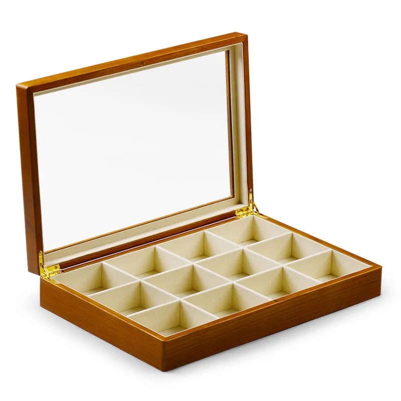 Solid Wood Large Capacity Jewelry Case With Transparent Lid X024