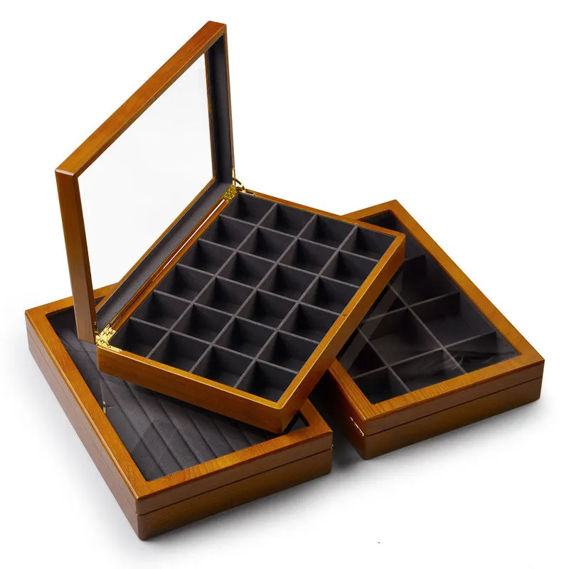 Solid Wood Large Capacity Jewelry Case With Transparent Lid X024