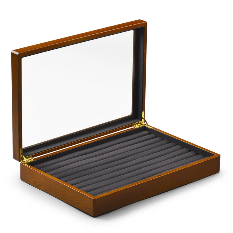 Solid Wood Large Capacity Jewelry Case With Transparent Lid X024