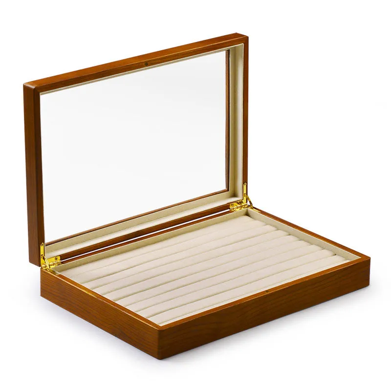 Solid Wood Large Capacity Jewelry Case With Transparent Lid X024
