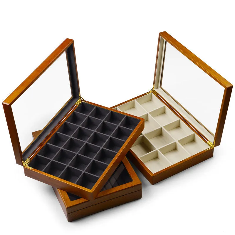 Solid Wood Large Capacity Jewelry Case With Transparent Lid X024