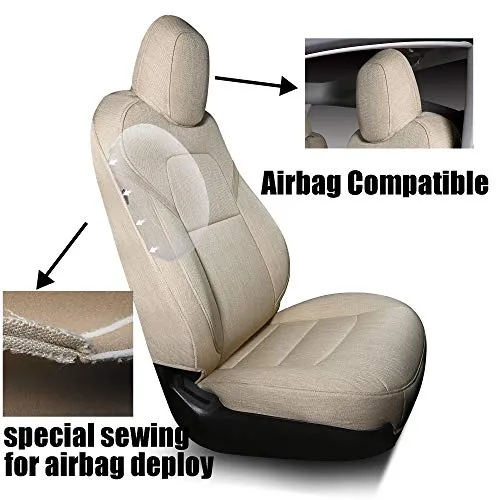Tesla Model 3 & Y Beige Front Two Synthetic Linen Seat Covers