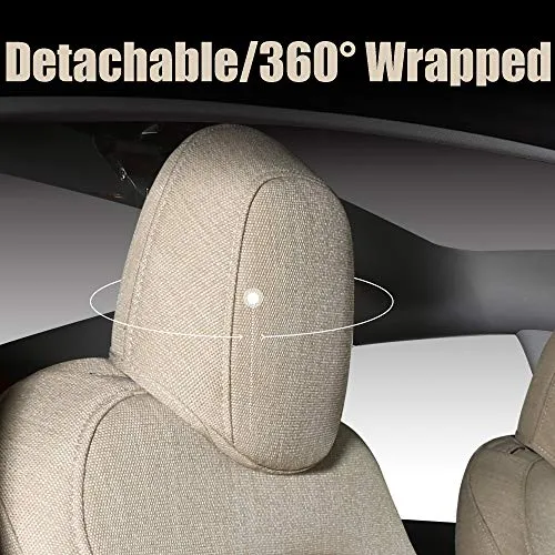 Tesla Model 3 & Y Beige Front Two Synthetic Linen Seat Covers
