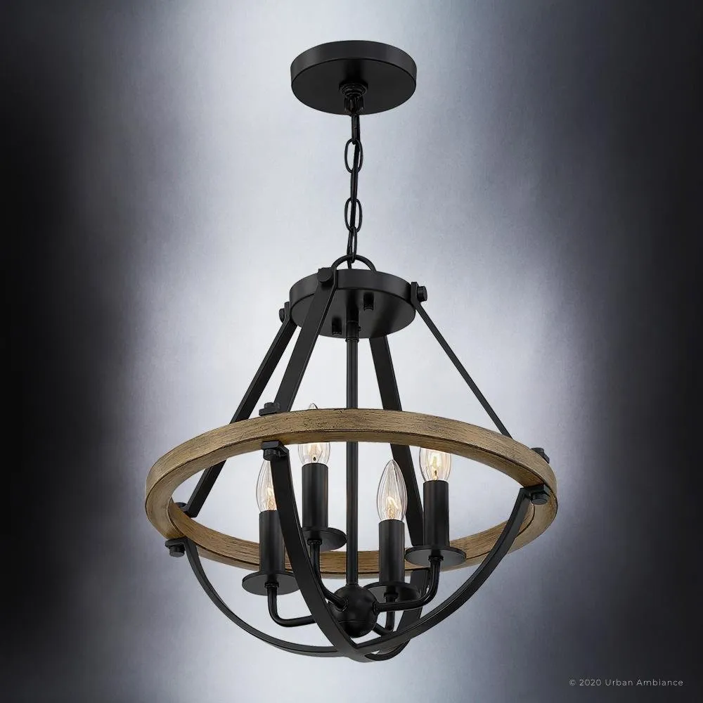UQL4260 Modern Farrnhouse Chandelier 17''H x 16''W, Natural Black Finish, Barry Collection