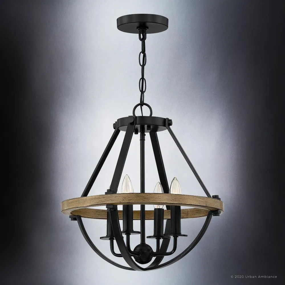 UQL4260 Modern Farrnhouse Chandelier 17''H x 16''W, Natural Black Finish, Barry Collection