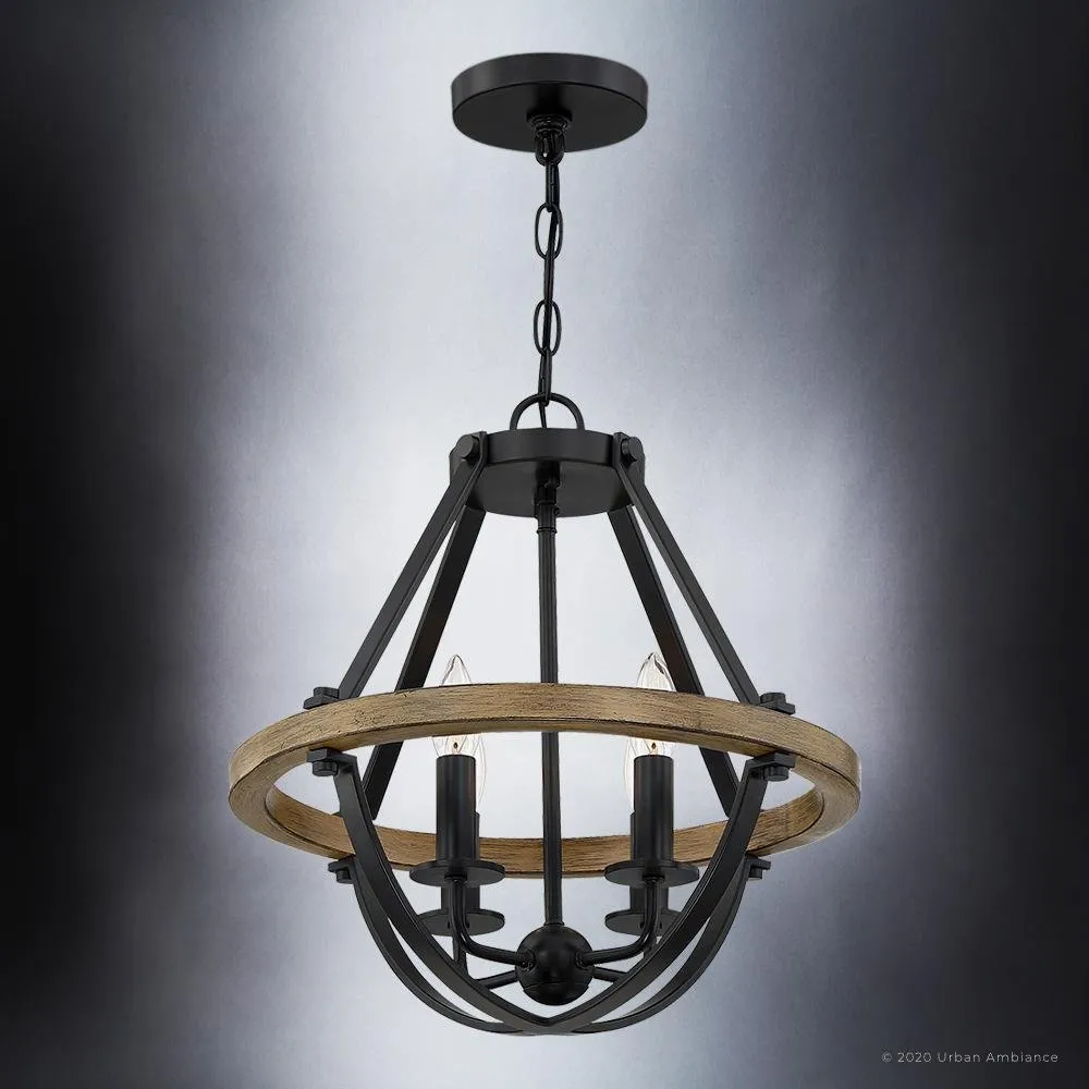 UQL4260 Modern Farrnhouse Chandelier 17''H x 16''W, Natural Black Finish, Barry Collection