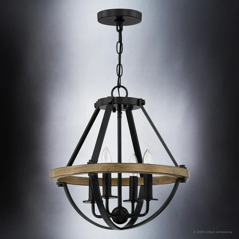 UQL4260 Modern Farrnhouse Chandelier 17''H x 16''W, Natural Black Finish, Barry Collection