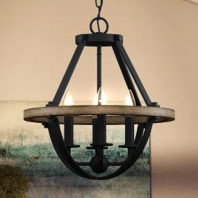 UQL4260 Modern Farrnhouse Chandelier 17''H x 16''W, Natural Black Finish, Barry Collection