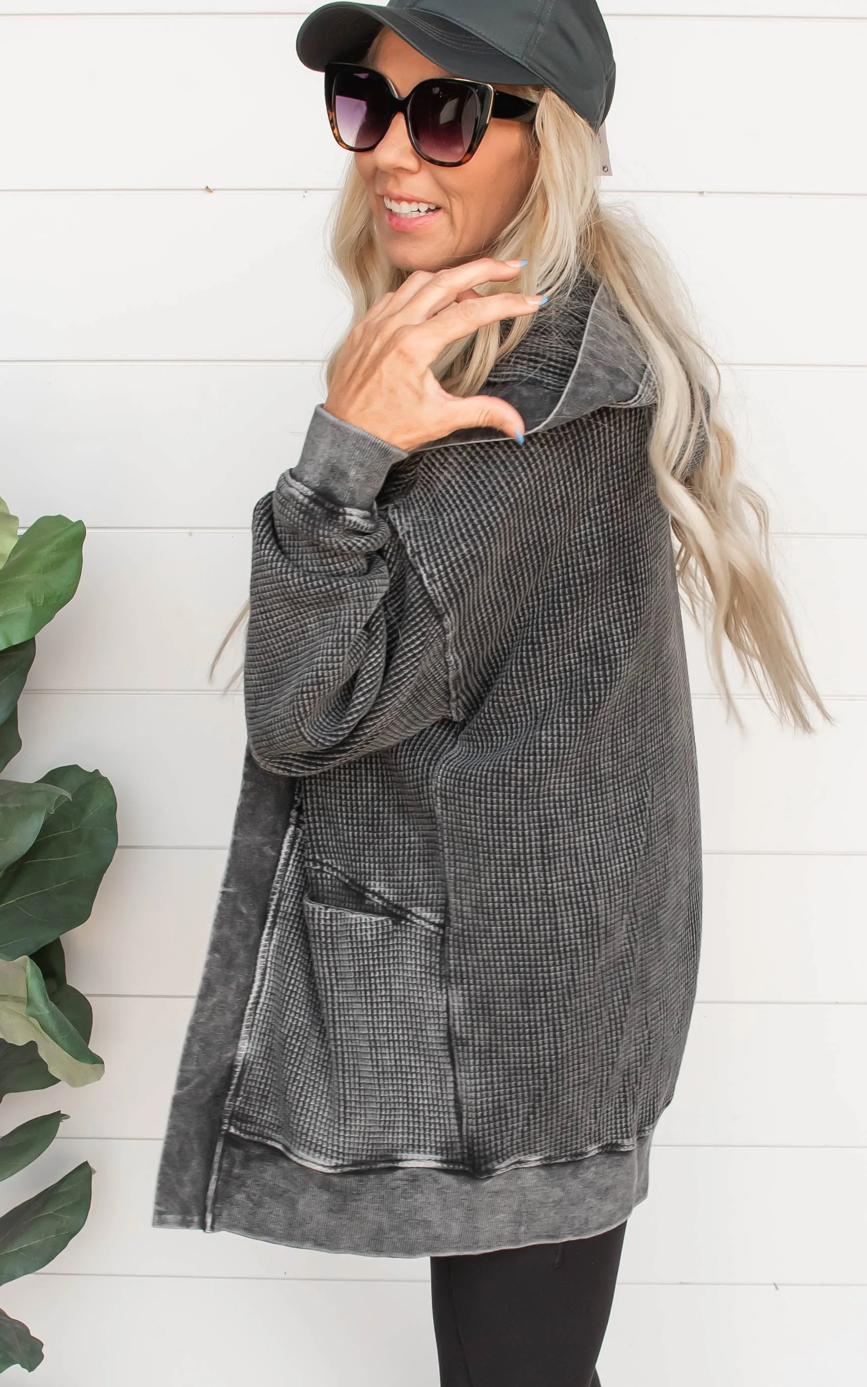 Waffle Knit Mineral-Washed Cardigan | MONO B *PREORDER - OCT 27TH SHIP DATE*